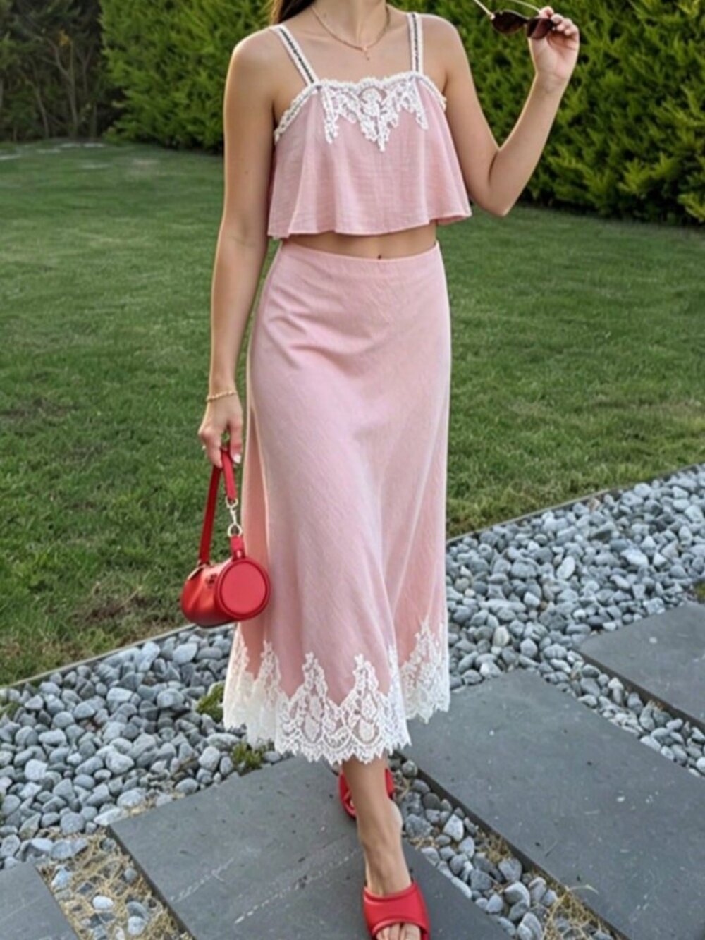 Pink Elegant Women's Long A-Line Skirt - Picture 6 of 7